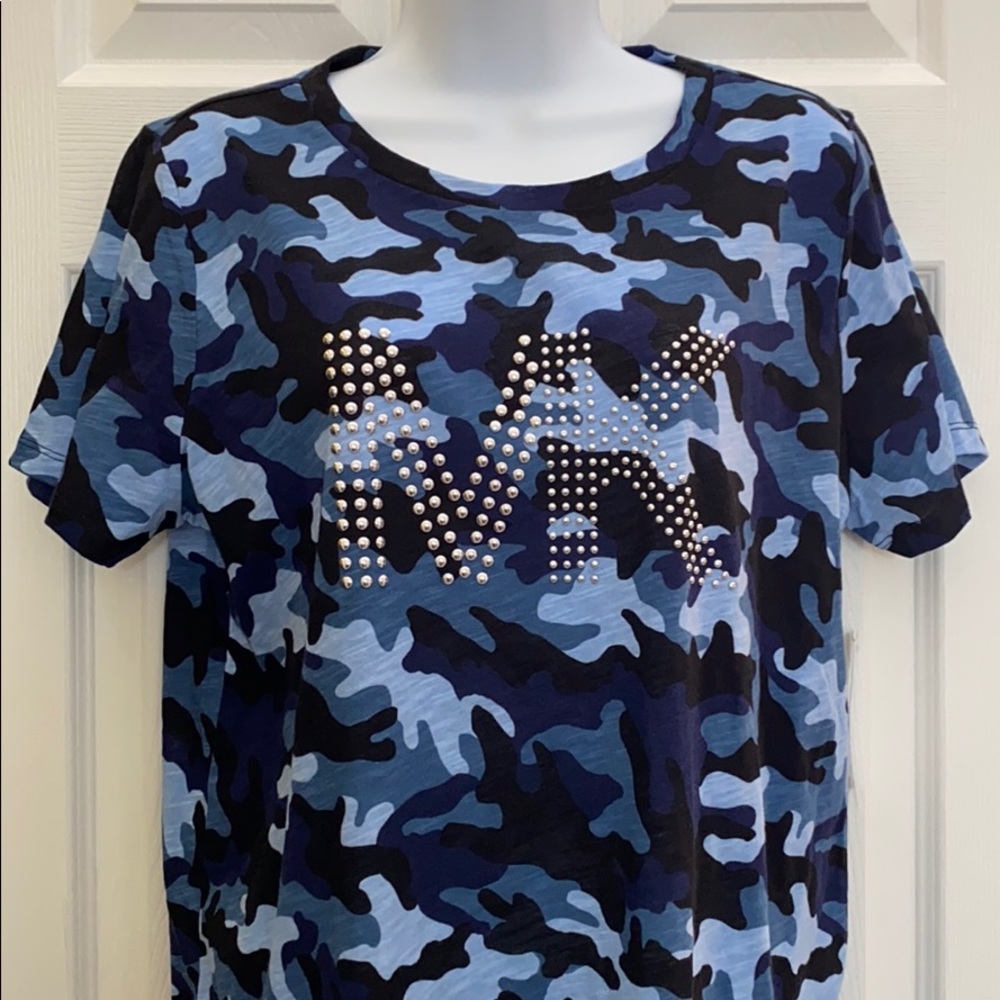 MICHAEL KORS AUTHENTIC WOMENS BLUE CAMO T-SHIRT